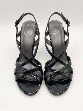 Stuart Weitzman Black Patent Leather Strappy Slingback Heels Sandals Size 7
